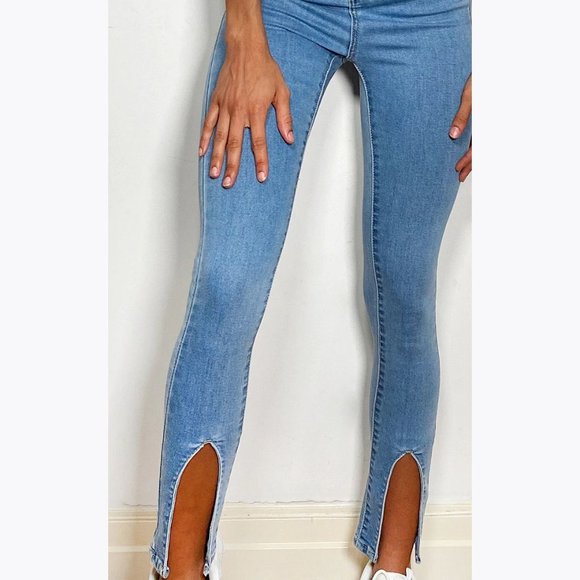 085 PRETTYLITTLETHING High Waisted Front Split Hem Skinny Jeans sz 8 - Picture 3 of 10